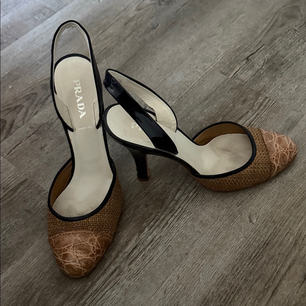 Prada Women's Tan and Black Heels